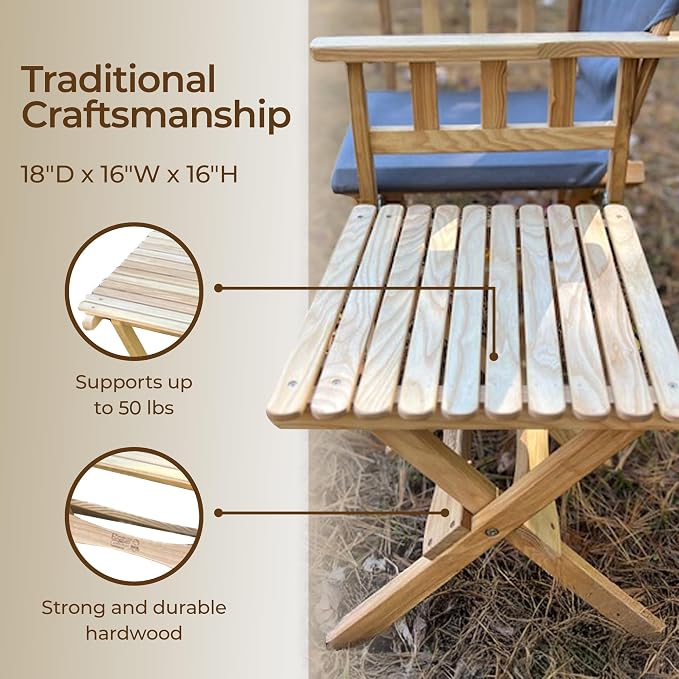 BYER OF MAINE Pangean Folding Wooden Side Table – 18" H x 16" W x 16" D – Folds Flat Ash Wood Table for Camping, Patio, Porch, Balcony, and Garden Use