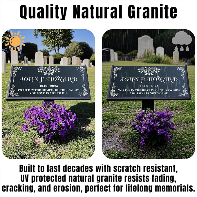 Headstones for Graves - Natural Granite Memorial Stone Custom Tombstones for Grave Stones - Temporary Grave Marker for Cemetery for Humans