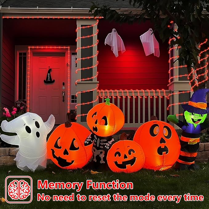 QITONG Red Solar Halloween Lights, 66ft 200 LED Solar Rope Lights Outdoor, 8 Modes Fairy Lights in Clear Thin Tube