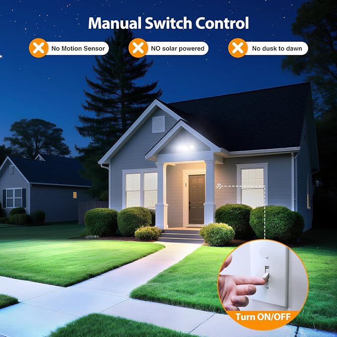 Onforu 75W Flood Lights Outdoor, 7000LM Brightness Security Lights Switch Controlled, 3 Adjustable Heads, IP65 Waterproof, 6500K Wall Mount Exterior LED Flood Light
