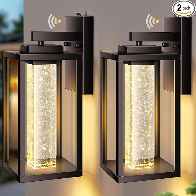 VIANIS Oil Rubbed Bronze Outdoor House Lights Fixtures Wall Mount, 2 Packs Large Dusk to Dawn Exterior Wall Sconce Lantern, Waterproof Farmhouse Built-in Rectangular LED Outdoor Porch Light for Garage