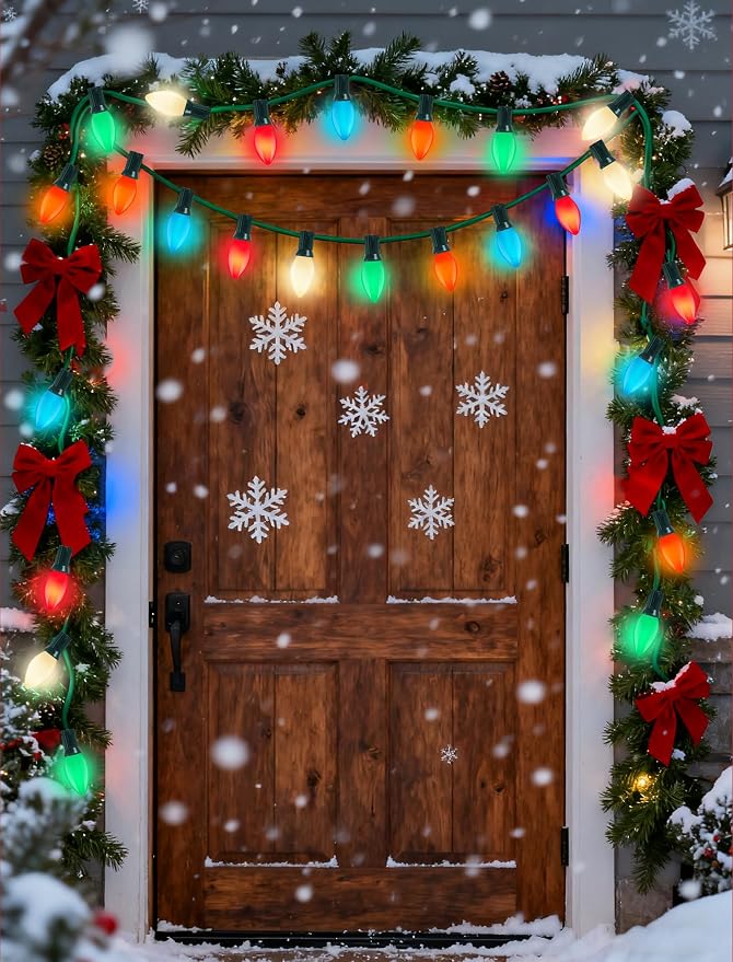C7 Multicolor Christmas Lights Outdoor, 26Ft Vintage 5W Incandescent Christmas String Lights with 27 Ceramic Light Bulbs, Hanging Old Fashioned Xmas Decor Lights for Party Holiday Backyard Wedding