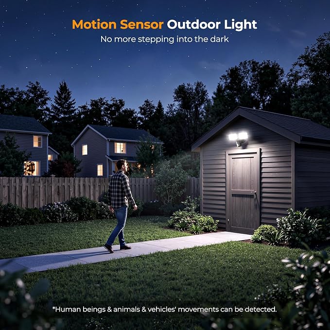 Onforu Battery Powered Motion Sensor Outdoor Lights, Security Floodlight | Easy to install anywhere for temporary lighting at porch shed fence, 1500LM wireless battery operated LED flood light