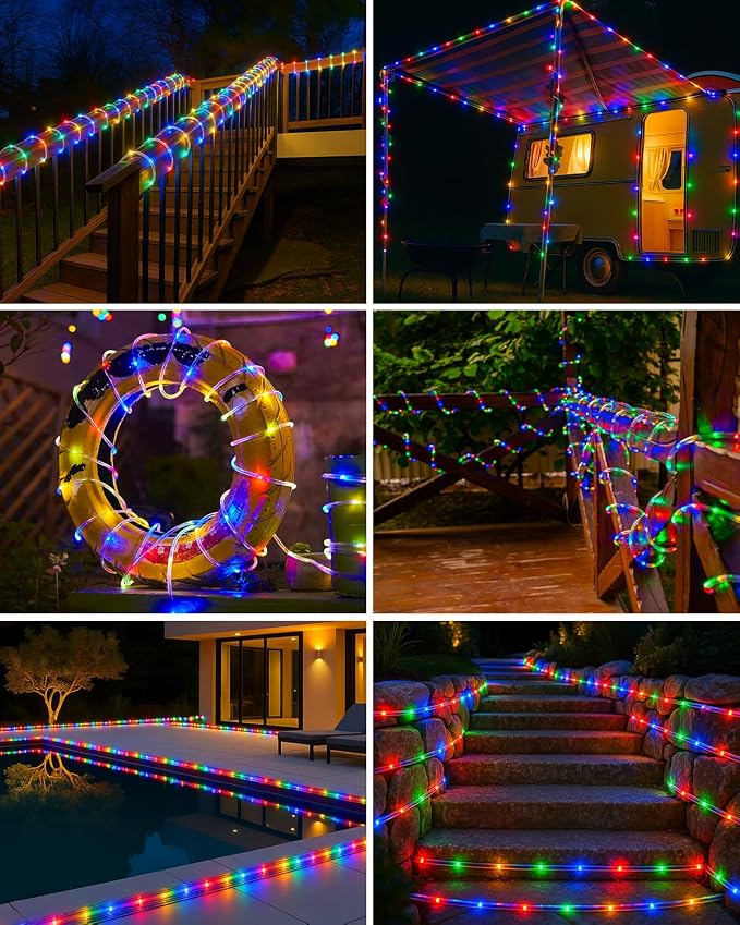 btfarm 2 Pack Solar Rope Lights Outdoor, 120LED 46FTSolar Trampoline String Lights Outdoor Waterproof, 8 Lighting Modes Tree Light Solar Powered for Garden Christmas Yard Party Decoration, Multicolor