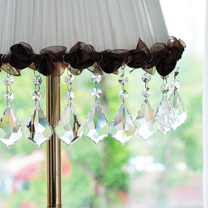 20PCS Clear Crystal Suncatcher Prisms, 63mm Chandelier Replacement Pendants | Maple Leaf Chandelier Prisms Connected Glass Octagon Beads for Lamp, Windows Wedding Party Christmas Tree Home Decor Gifts