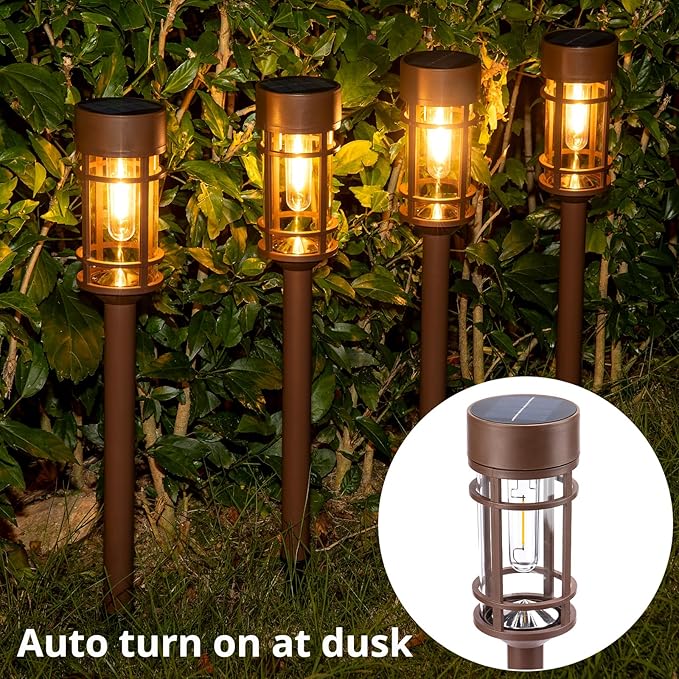 ILANCK Solar Pathway Lights Outdoor Solar Lights 8 Pack Metal & Glass Design - Waterproof Auto On/Off Bright Long-Lasting Garden Landscape Lighting Walkway Driveway