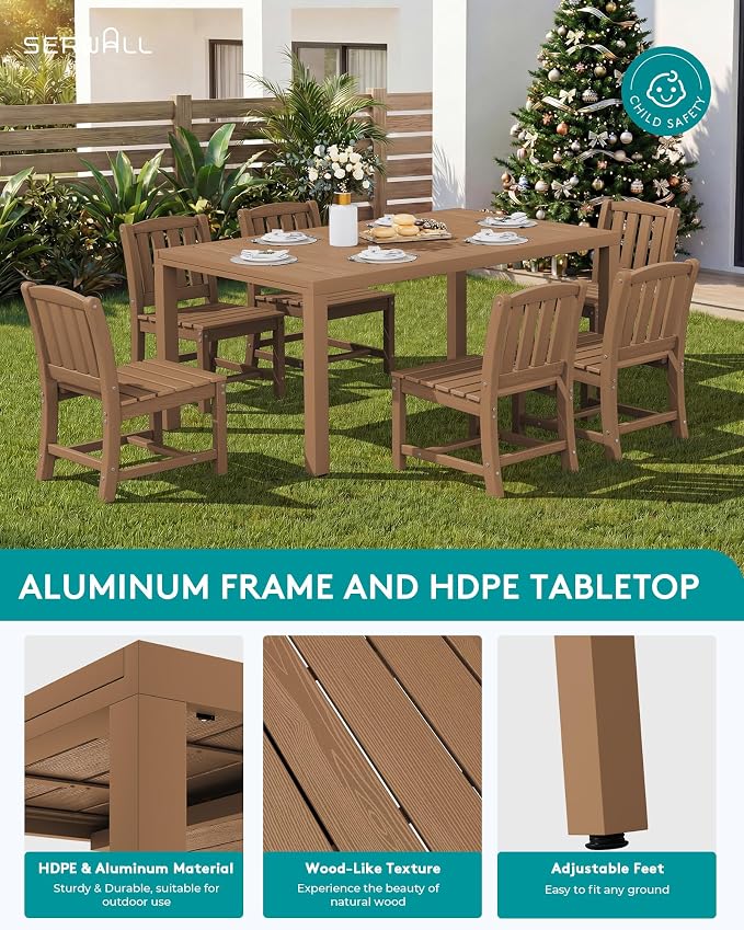 SERWALL Outdoor Dining Chairs Set of 4, Brown | All-Weather HDPE Patio Armless Chairs Suitable Outdoor Dining Table