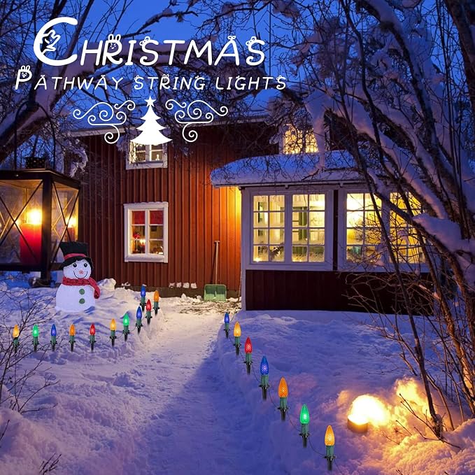 Brightown Strawberry C9 Christmas String Lights Outdoor - 25.7 Feet 20 LED Pathway Lights, Connectable C9 Walkway Light, Waterproof Christmas Light Outdoor Decoration for Lawn Outside, Multicolor