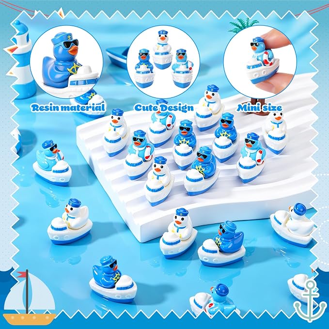 30 Pcs Sailor Cruise Ducks, Mini Sailor Cruise Resin Ducks Bulk, Fun Printed Toy Figures for Birthday Party Favors, Themed Decor, Kids Gift Collection (Cruise Duck)