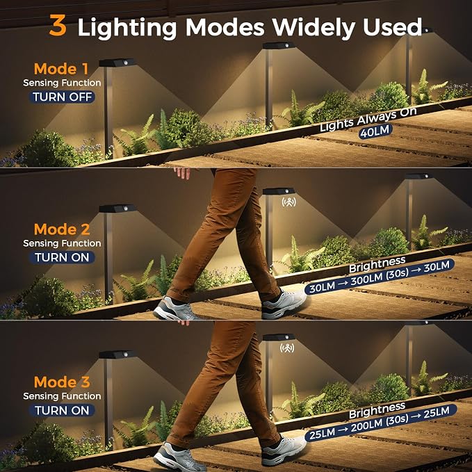 XMCOSY+ 8 Pack Solar Pathway Lights with Motion Sensor | 300LM metal 3 lighting modes, solar lights outdoor for garden, backyard, yard (warm/cool white)