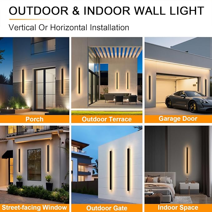 AioTio Outdoor Wall Lights Exterior,31.5inch Black Outdoor Light Fixtures Wall Mount,3000k Waterproof Modern Porch Lights Wall Sconce,Long LED Linear Outside Lighting for Garage,Courtyard