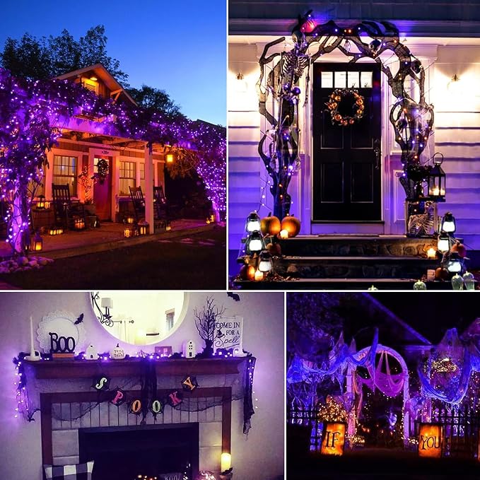 2Pack Christmas Lights Outdoor, 33FT 100 LED Mini Purple Lights Plug in with 8 Modes for Outdoor Indoor Christmas Tree Light Party Holiday Commercial Decorations, Waterproof & Connectable, Purple | 8 Light Modes, Waterproof, Connectable, Plug in, Chris...