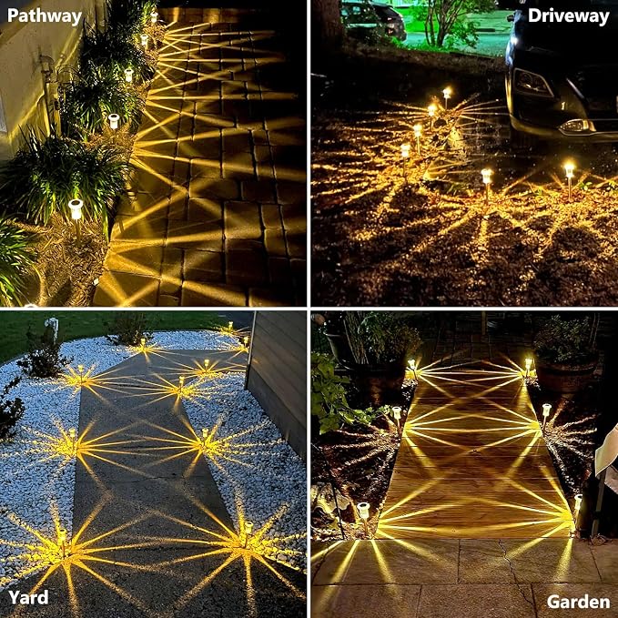 10 Pack Solar Lights Outdoor Waterproof Pathway Lights, Warm White | Stainless Steel Stake Lights for Yard Garden Walkway Driveway Sidewalk Lawn Landscape Path Outside LED Auto On/Off, Acrylic