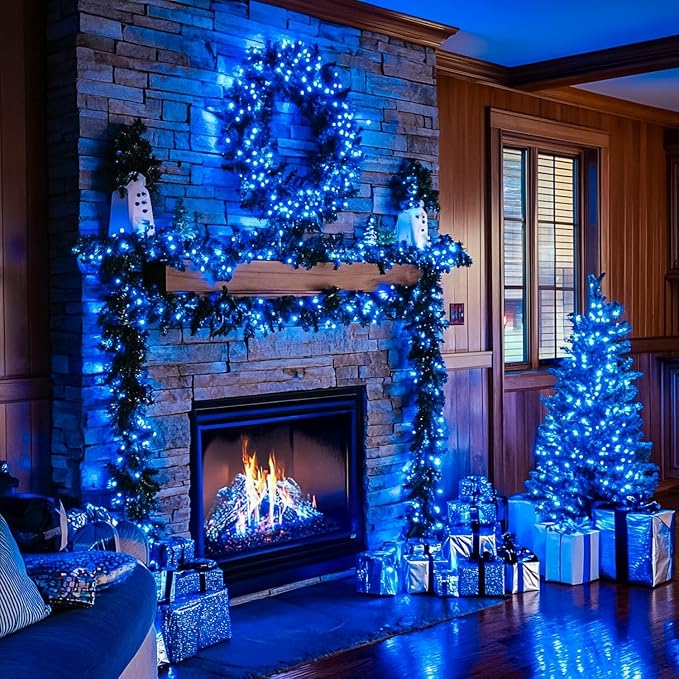 Extra Long 264Ft 800 LED Christmas Lights with Timer, Green Wire Fairy Starry String Lights Plug in, 8 Modes and Memory, forIndoor Outdoor Xmas Tree Wedding Party Decoration,Blue