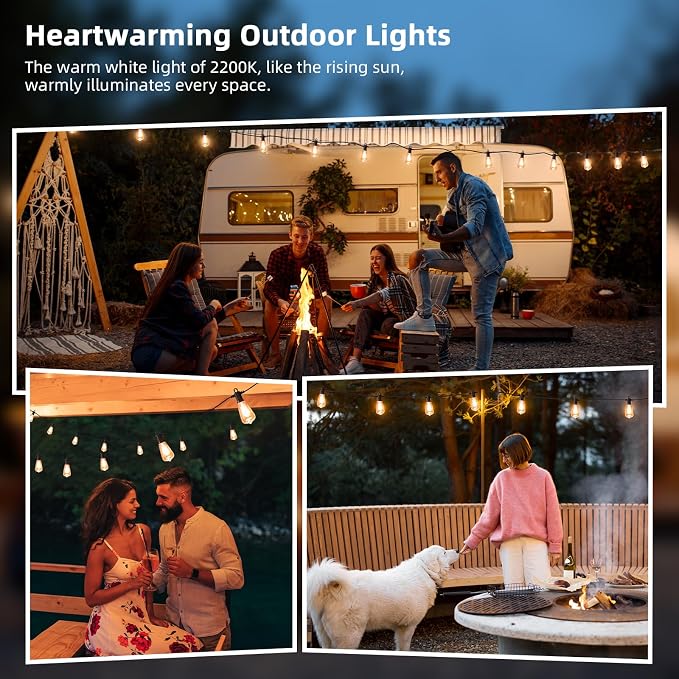 100FT Solar String Lights Outdoor Waterproof IP65 with USB-Charging , Solar Powered LED Patio Lights with 50+2 Shatterproof ST38 Edison Bulbs, Hanging Lights for Outside Backyard Garden Bistro Gazebo
