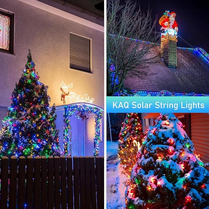 KAQ 2pack 200LED Solar String Lights Outdoor Waterproof Multicolor | Total 66FT Flexible Wire With Bright LEDs, 8 Twinkle Modes with Memory, Auto On/Off Easily Decorates Trees, Fences, Garden
