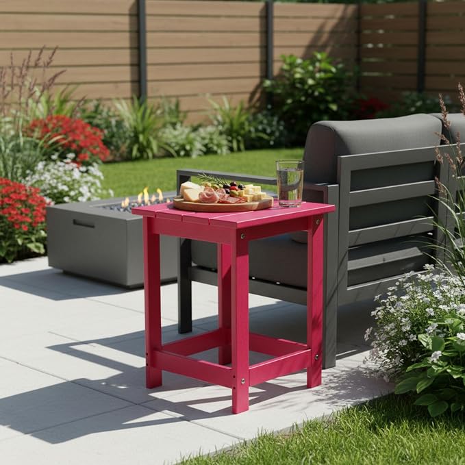 Shine Company Adirondack Square Outdoor Side Table, HDPE Resin End Table, Weatherproof Small Table, Chili Pepper