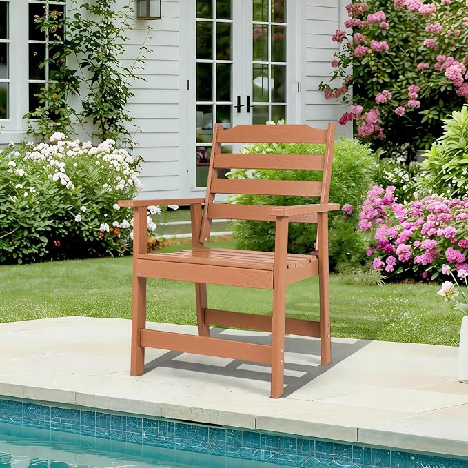 FUNBERRY Outdoor Dining Chair, HDPE All Weather Patio Chair for Outside | Wood-Grain, HDPE All Weather, No Rot or Rust or Crack, UV Fade Shield, 330LBS Weight Capacity, Easy-Clean for Outside