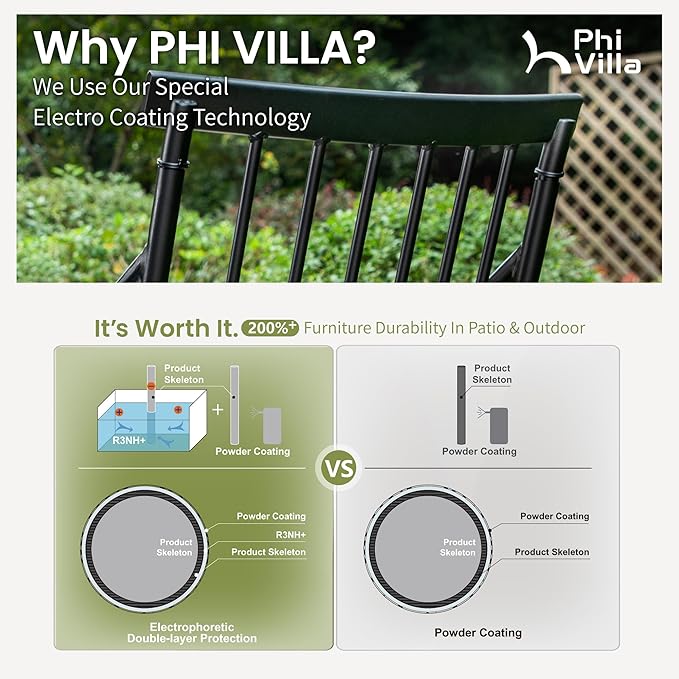 PHI VILLA Patio Dining Set, Swivel Chairs, 42" Round Metal Table | Metal chairs, 1.57" umbrella hole, 360° swivel, Cushions