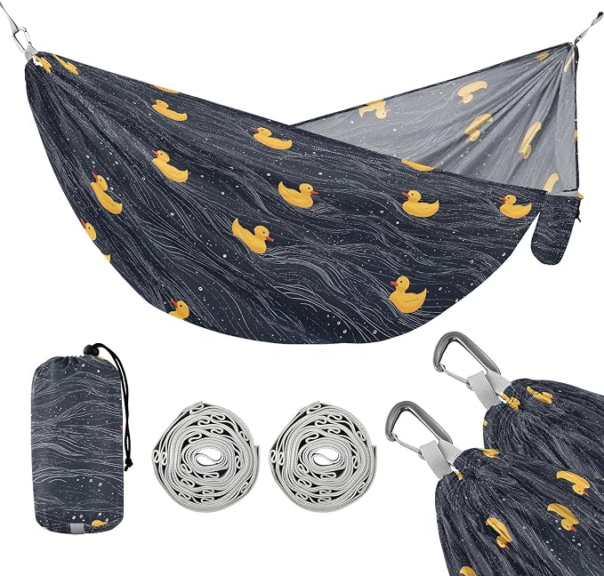 Camping Hammock Outdoor Hammocks for Outside Duck Black Beach Trees Portable Lightweight with Pockets Tree Straps Indoor