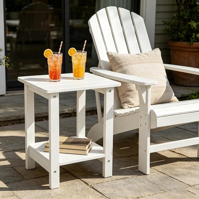 Outdoor Wooden Table,Side Table,Patio Table,Ideal for Patio, Camping, Pool, Beach, ect.(White)
