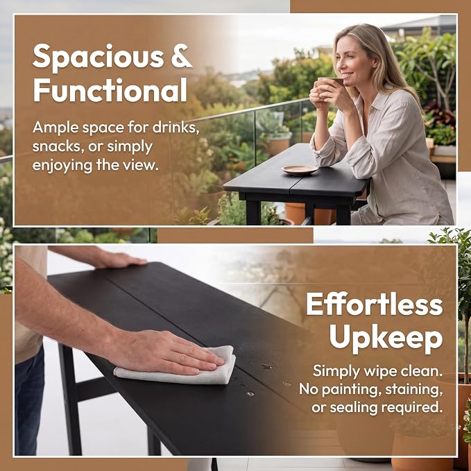 Outdoor Bar Table, HDPE Patio Pub Table, Weather-Resistant Tall Console Table for Backyard, Balcony & Garden, Durable All-Weather High Top Table, Easy Maintenance,Black