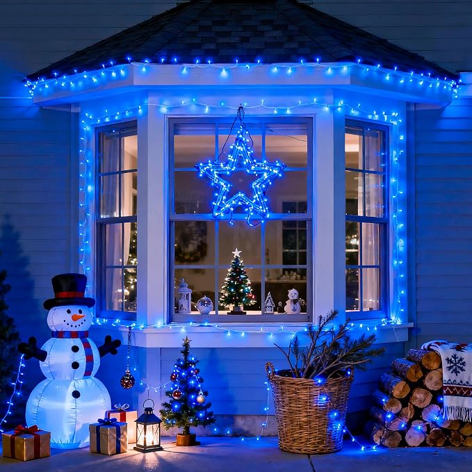 JMEXSUSS Connectable 100 LED Blue Christmas Lights Clear Wire | 8 Modes Blue Christmas Tree Lights Indoor Outdoor Plug in, 33ft Fairy String Lights for Christmas Tree, Xmas, Party, Garden