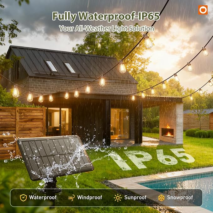 addlon 33(27+6) FT Solar String Lights Waterproof, Remote& USB Port 9+1 LED | Patio Light Solar Powered, Dimmable Bulbs 3 Lighting Modes Outdoor for Camping Backyard Garden