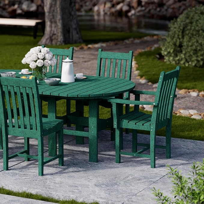 Wildridge Classic 7-Piece 44"x84" Dining Set, Turf Green - Outdoor Weather Resistant Recycled Plastic Furniture for Patio
