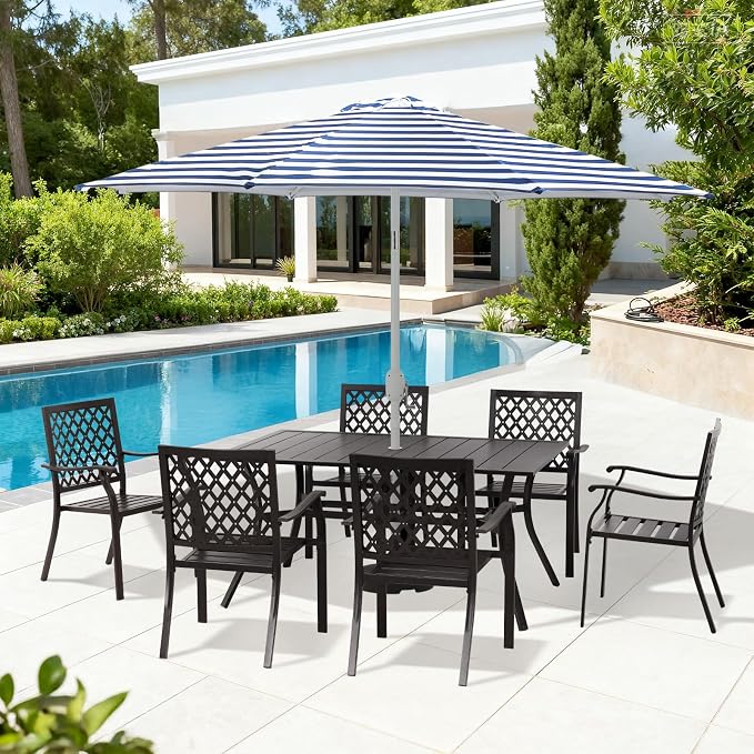 COWVIE Patio Dining Table for 6 People, 59" Metal Outdoor Table with Adjustable Umbrella Hole for Garden, Poolside, Backyard