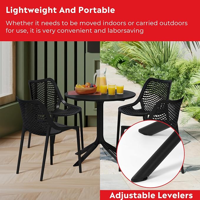 Costaelm Small Patio Table, Outdoor Round Dining Table, Weather Resistant Outside Table for Poolside Deck Lawn Garden Backyard, Black