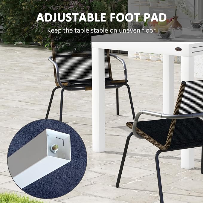 Outsunny Expandable Patio Dining Table for 4-6, 35.5" -70.75" Aluminum Extendable Outdoor Dining Table, Square/Rectangular Patio Table for Garden, Backyard, Poolside, Deck, White