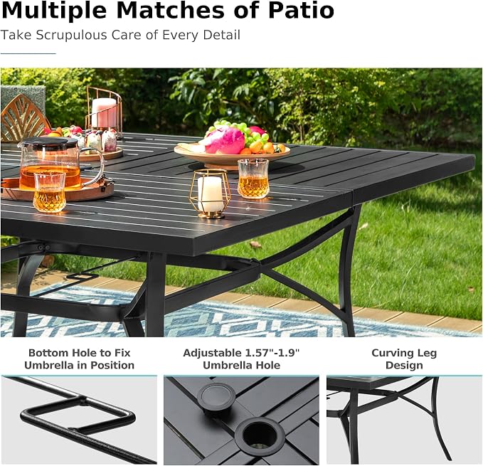MFSTUDIO 9 Piece Outdoor Dining Set, Metal Table & Aluminum Chairs, Grey | Stackbale chairs, Light-weight & space-saving, Square Table, Umbrella Hole, Patio deck, 8 person