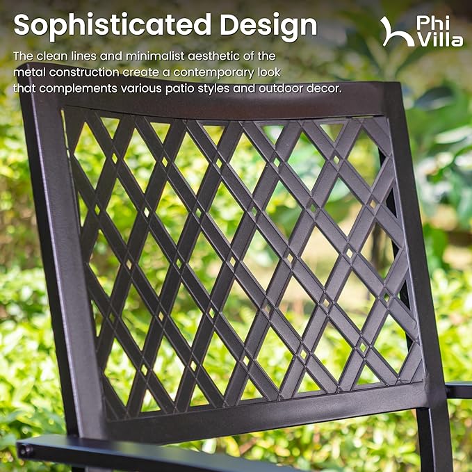 PHI VILLA 7 Pcs Outdoor Dining Set,Rectangular Metal Table& Stackable Chairs