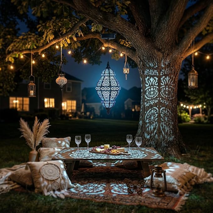 Twinkya Hanging Solar Lights Outdoor Garden Decor, Decorative Waterproof Plastic Moroccan Solar Lantern Lamp, Outside Decorations for Patio Yard Porch Backyard Decor, Gardening Gifts for Women Mom