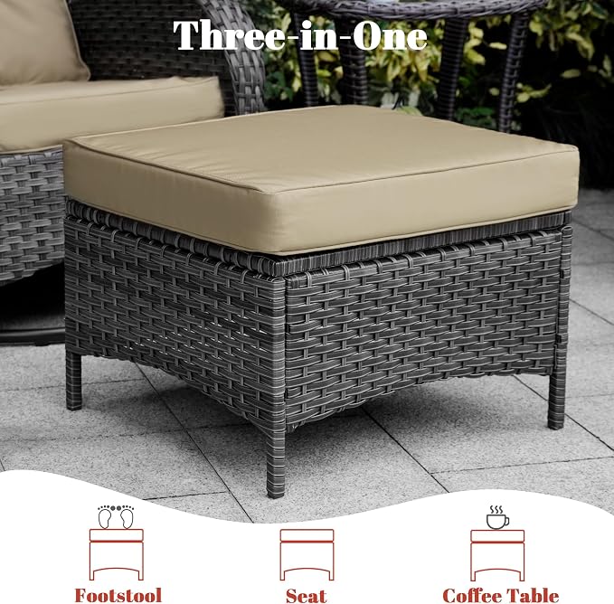 Patio Furniture Conversation Set with Ottomans, 5 Piece Wicker Patio Swivel Rocking Chairs with 360° Swivel Glider and Glass Coffee Table for Porch, Deck, Garden,Beige