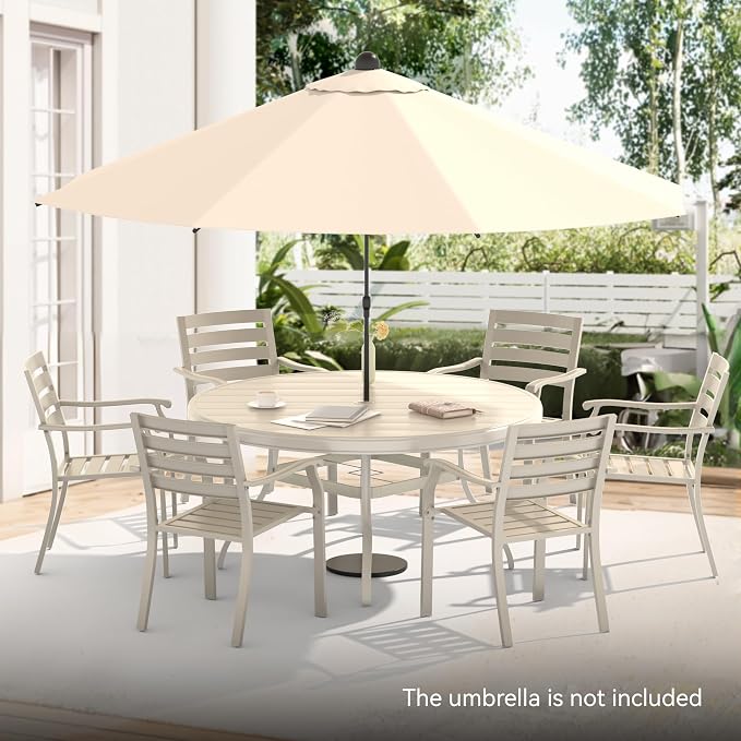 LUMISOL 7-Piece Outdoor Patio Dining Set, 4 Stackable Metal Dining Chairs and 40.6" Round Metal Dining Table, Outdoor Table and Chairs for Lawn Garden Backyard, Sandstone