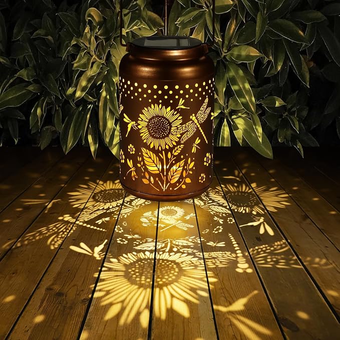 2 Pack Sunflowers Solar Lanterns Outdoor Waterproof Garden Decor | Metal Hanging Solar Lights Birthday Gifts for Grandma Mom Solar Decoration Outside for Yard, Patio, Backyard, Porch