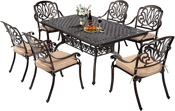 TITIMO 60" Outdoor Patio Bistro Rectangular Dining Table with 2" Umbrella Hole