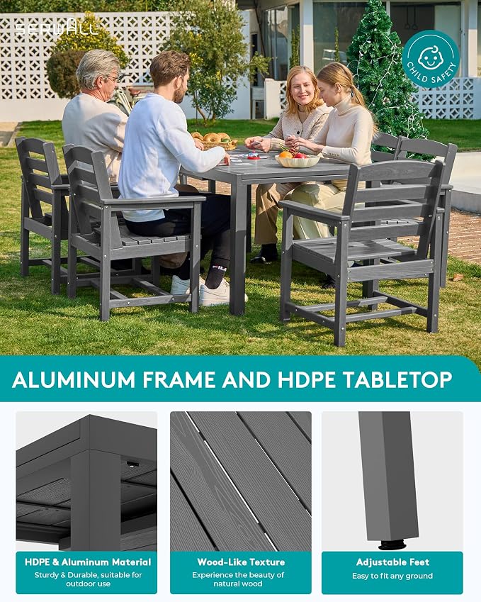 SERWALL Outdoor Expandable Dining Table 60" - 83", Grey | Patio Dining Table for 4-8 People, All Weather HDPE and Aluminum Outdoor Furniture