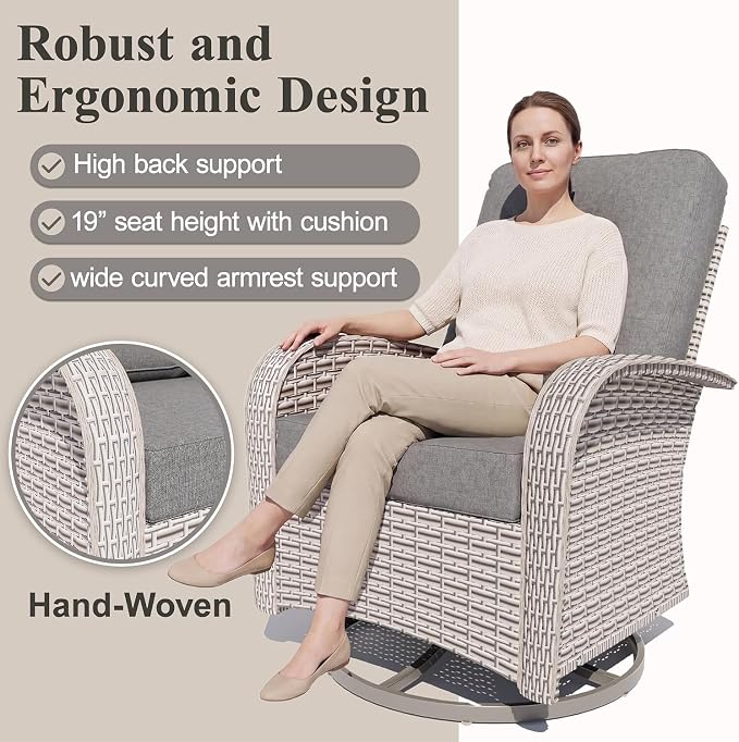 12-Piece Patio Furniture Set, Outdoor Swivel Rocking Chairs Set with 55,000 BTU Fire Pit Table,All Weather Conversation Set for Porch Poolside Balcony