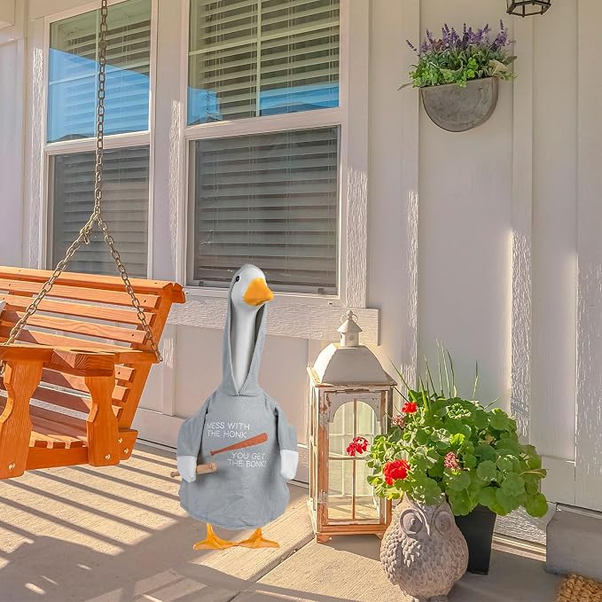 CAMDUCK Porch Goose Hoodie for 23 Inch Goose, Funny Mess with The Honk You Get The Bonk Goose Outfit Clothes, Decorative Lawn Geese Clothes for Yard Garden Patio Decor (Grey)