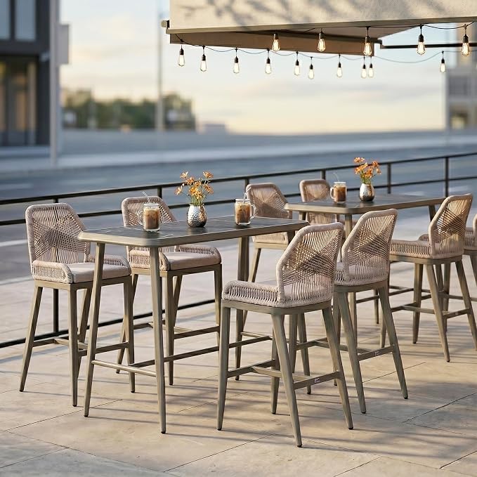 PURPLE LEAF Bar Height Table Patio Rectangular Table Dining Coffee Kitchen Breakfast Bistro Outdoor Pub Bar Table for Garden Balcony, Light Grey