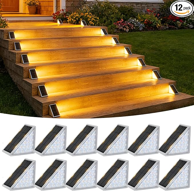 VOLISUN Solar Step Lights Outdoor Waterproof, LED Outdoor Stair Lights | Solar Step Light for Outside, Warm&Cool White Deck Light Decor for Stair,Front Porch and Patio(Gray,12 Pack)