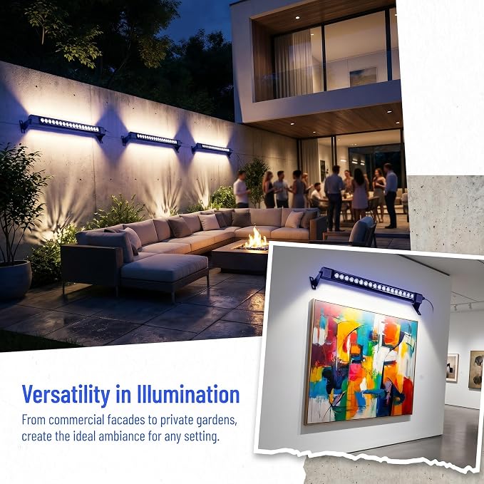 2Pack 54W Wall Washer Light 40'' 6000K 120V IP67 Waterproof Switch On/Off | Switch On/Off/Outdoor LED Light Bar/Lifespan 50K Hr/150° Adjustable/Laundry Rooms Tool Sheds Home Theaters Wall Lighting