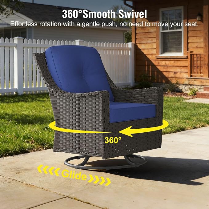 5-Piece Patio Furniture Set, Featuring a fire Pit Table, Rattan Swivel Chairs, Patio Sofa, and Side Table. Ideal for backyards, patios, and Poolside Areas.