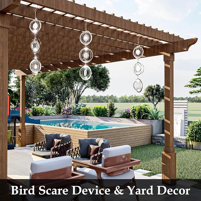 Bird Deterrents for Outside, 9PCS 3D Wind Spinners Outdoor Garden Decor, Bird Reflectors to Keep Birds, Woodpeckers, Pigeons Away from House, Outdoor Garden, Patio and Yard (9pcs-Round)