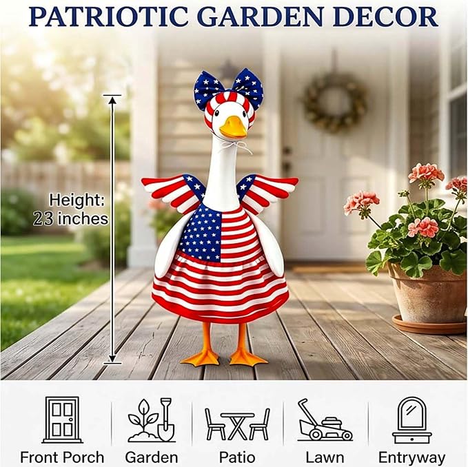 Go Ho 4th of July Porch Goose Outfit Angel Style, American Flag Patriotic Clothes for 23 Inch Porch Goose Statue, Independence Day Costume, 250th Anniversary USA Outdoor Lawn Garden Decoration