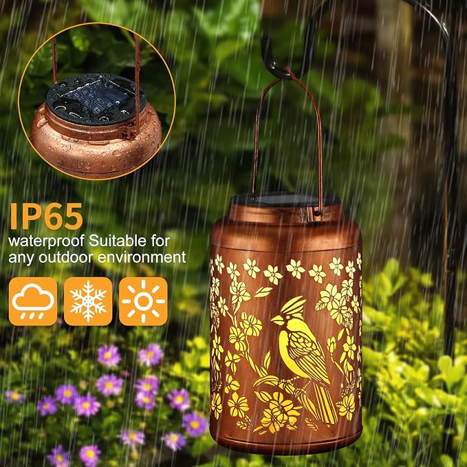 Bird Solar Lanterns Outdoor Waterproof Garden Decor Gifts for Women | Metal Hanging Solar Lights Birthday Gifts for Grandma Mom Solar Decoration Outside for Yard, Patio, Backyard, Porch