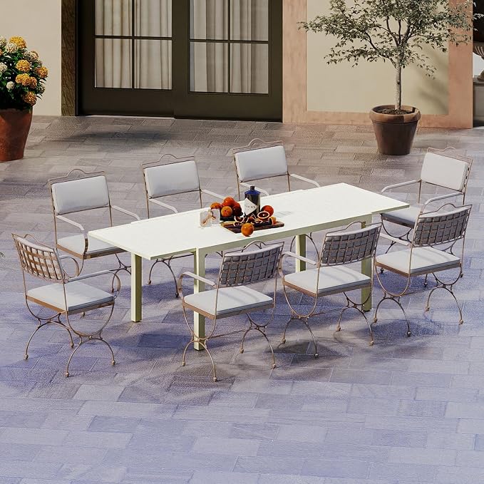 Domi Outdoor Expandable Dining Table for 6-8, Aluminum Extendable Dining Table 65"-97" with Umbrella Hole, Metal Outdoor Patio Table Rectangle for Backyard Garden, Black